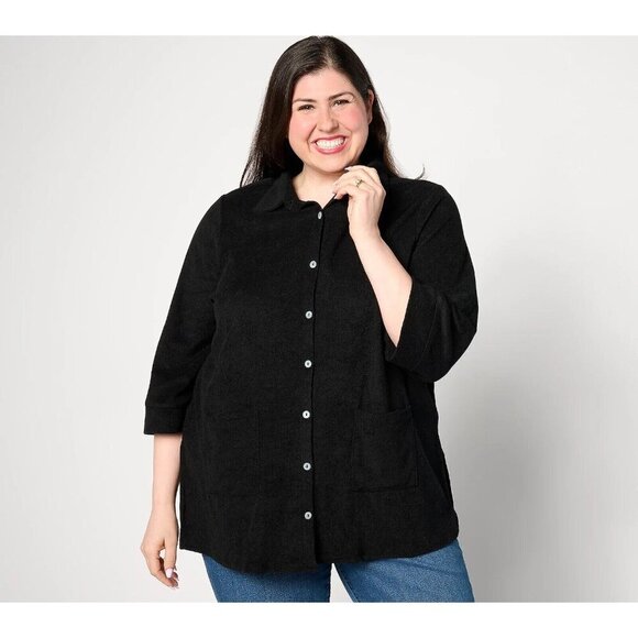 Belle Beach by Kim Gravel Poolside Button Front Cover Up Black Small A636330 - Picture 1 of 1